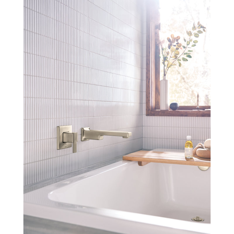 90 Degree Single Handle Wall Mount Tub Filler High Flow Tub Faucet With 10" Spout Reach, Brushed Nickel