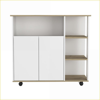 Kitchen Cart with Locking Casters, 4 Shelves, Cabinet - | Particle Board | Particle Board