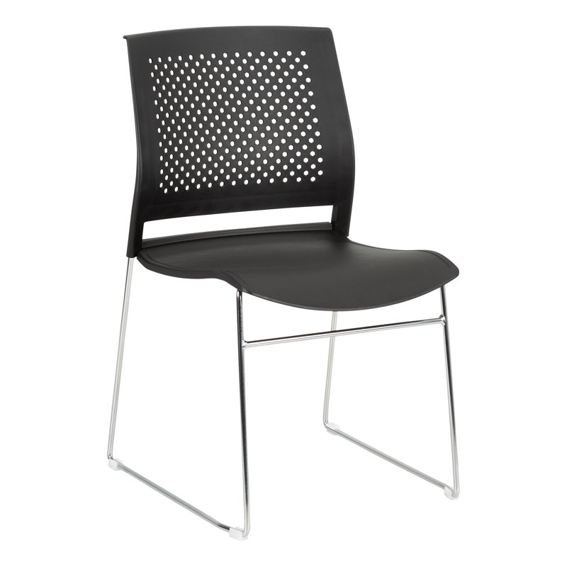 Metal Armless Sled Base Plastic Stacking Chair with Perforated Back, Black