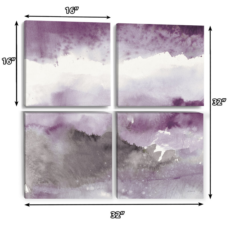 «Midnight At The Lake III Amethyst and Grey», ensemble d'art moderne sur toile 4 pièces
