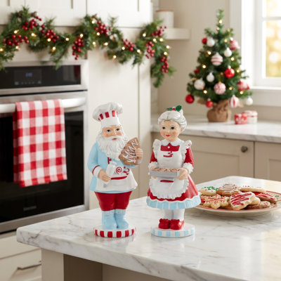 8.5-9" Resin Santa and Mrs. Claus Baking