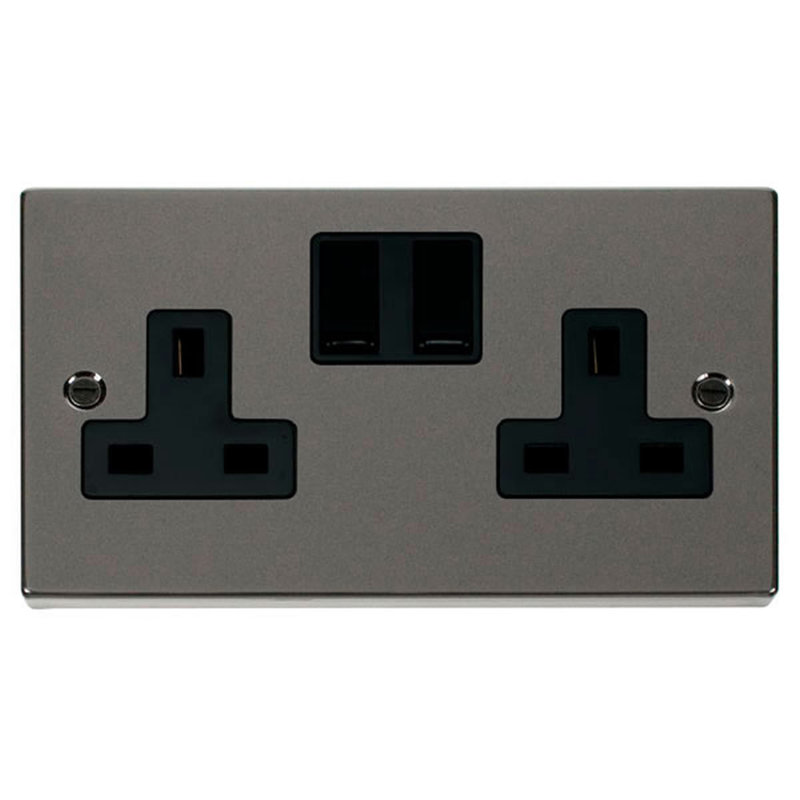 Black Nickel 2 Gang 13A Twin Double Switched Plug Socket