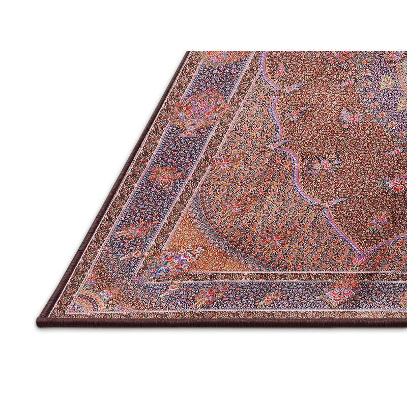 Tapis traditionnel rouge / bleu / orange, Rectangle 5 pi x 7 pi