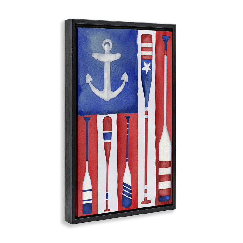  Americana Oar Flag Floater Canvas by Paul Brent, H 25 po x l 17 po, Noir