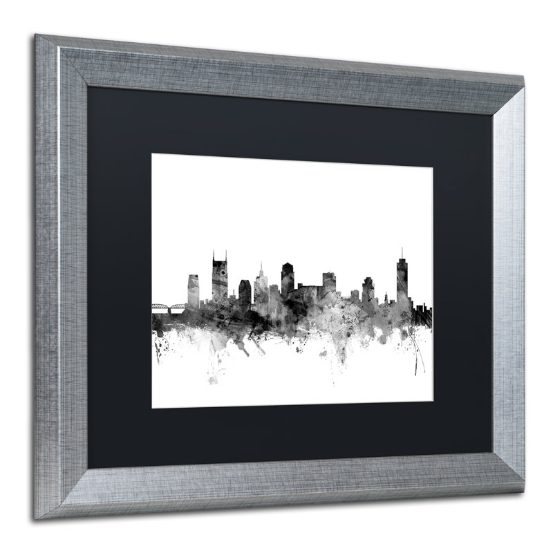 « nashville tn horizon b&w », impression encadrée, H 16 po x l 20 po x P 0,5 po, Noir, Cadre argenté