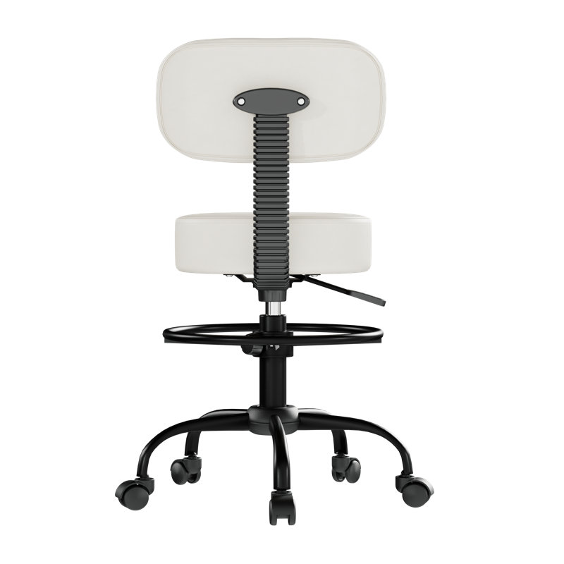 Adjustable Drafting Chair with Back Support Rolling Swivel Stool, White, 1