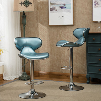 Upholstery Airlift Adjustable Swivel Barstool With Chrome Base, Set Of 2
