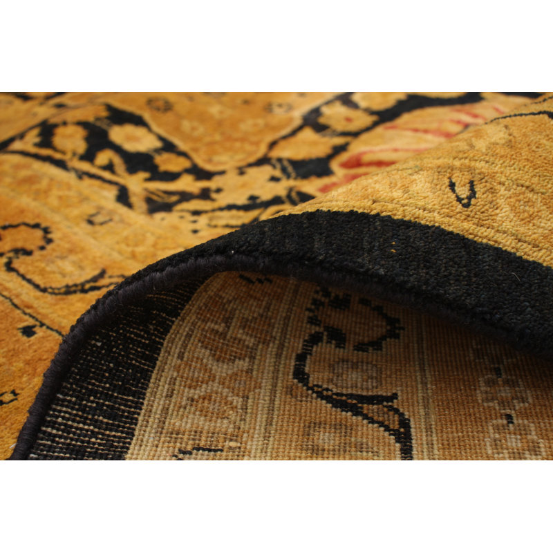 Tapis en laine jaune 9 pi x 12 pi 5 po main-of-kind-noué la 2010 isfahan Benedikte