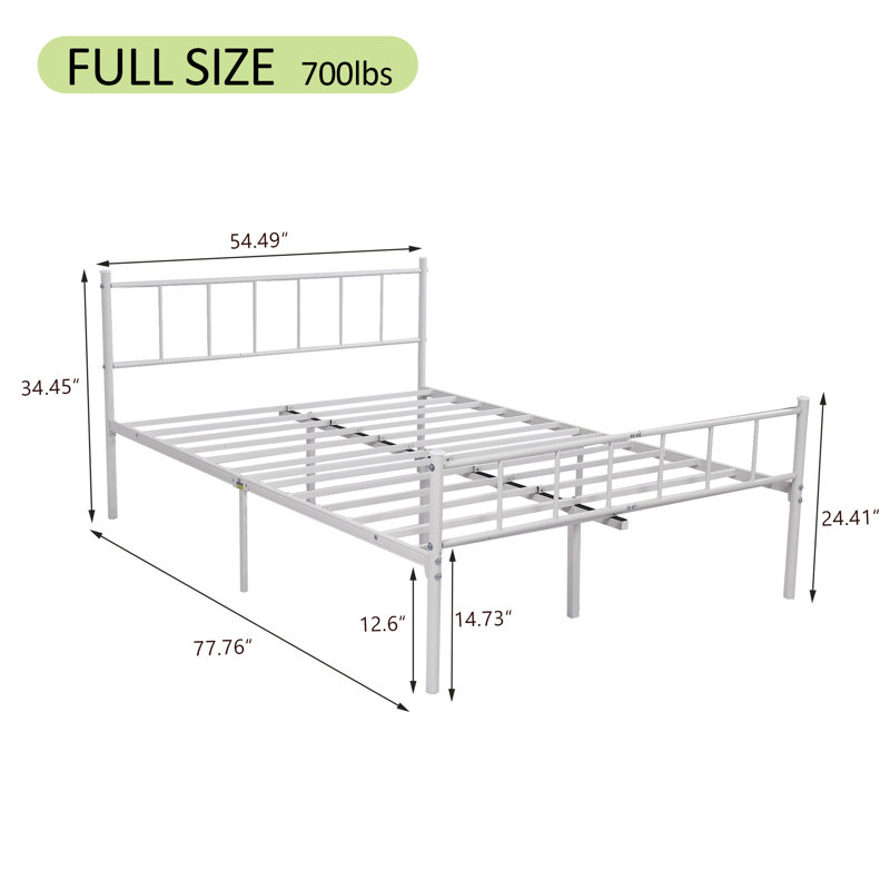 Metal Platform Bed, Full, White