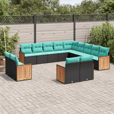  Ensemble de canapé de patio 13 pièces avec coussins en rotin de polyester noir