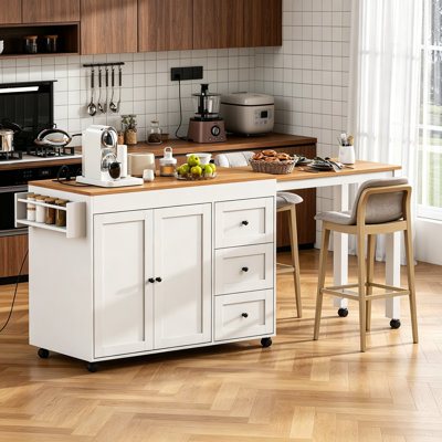 74.8" Kitchen Island With Extendable Dining Table