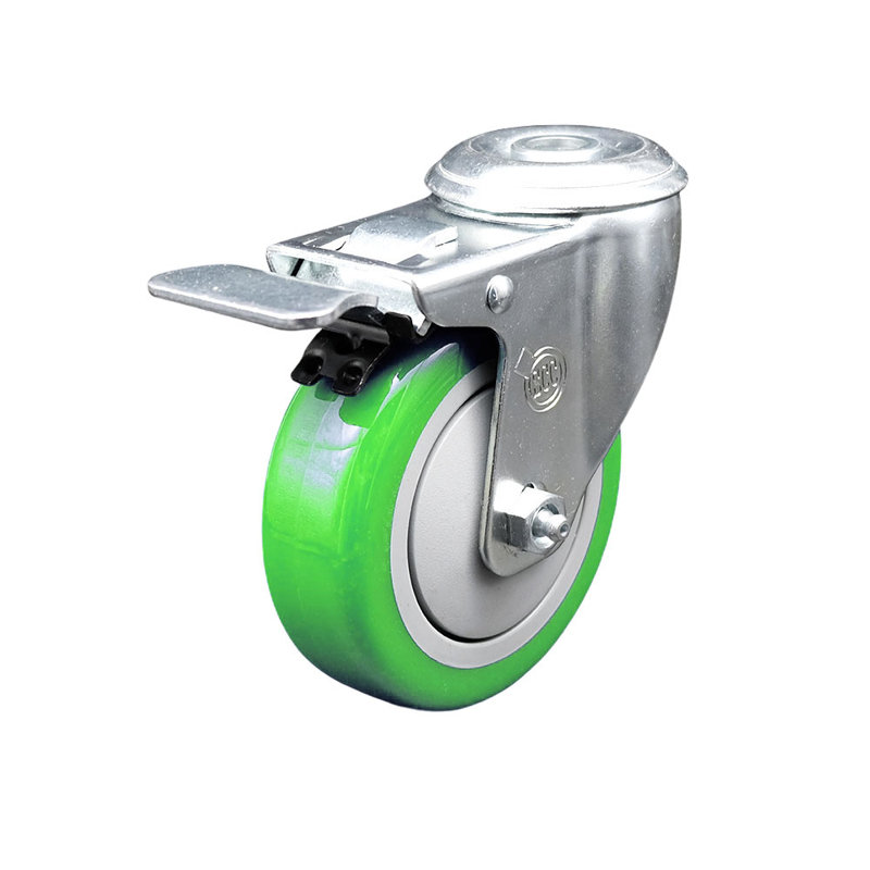 4 Inch Green Polyurethane Wheel Bolt Hole Caster with Total Lock Brake SCC