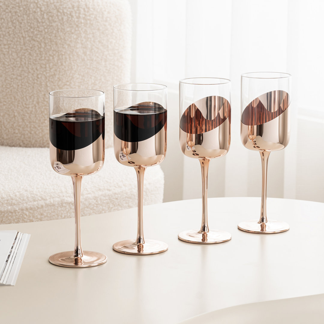 Copper Tone 4 Piece Stemmed Cylindrical Wine Glasses (Set of 4) Mercer41