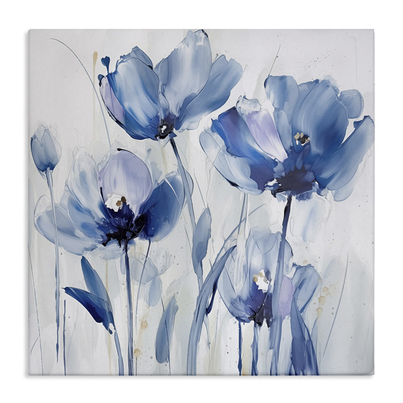«Blue Abstract Blooms», art mural sur toile par Sasha, H 17 po x l 17 po