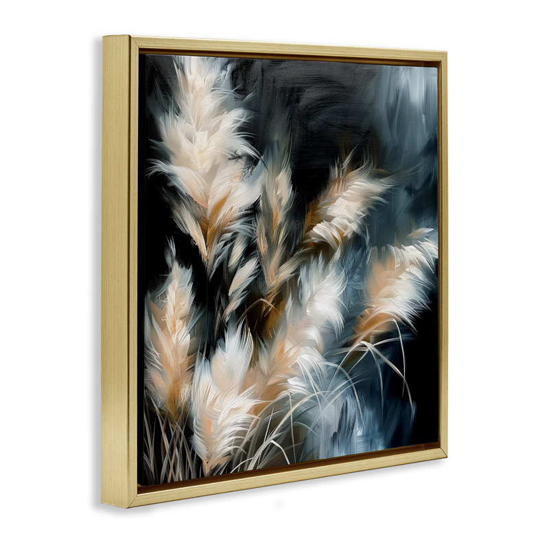  «Feathery Windblown Wheat», art mural encadré flottant par Raymond Powers, H 25 po x l 25 po, Cadre flottant métallique doré