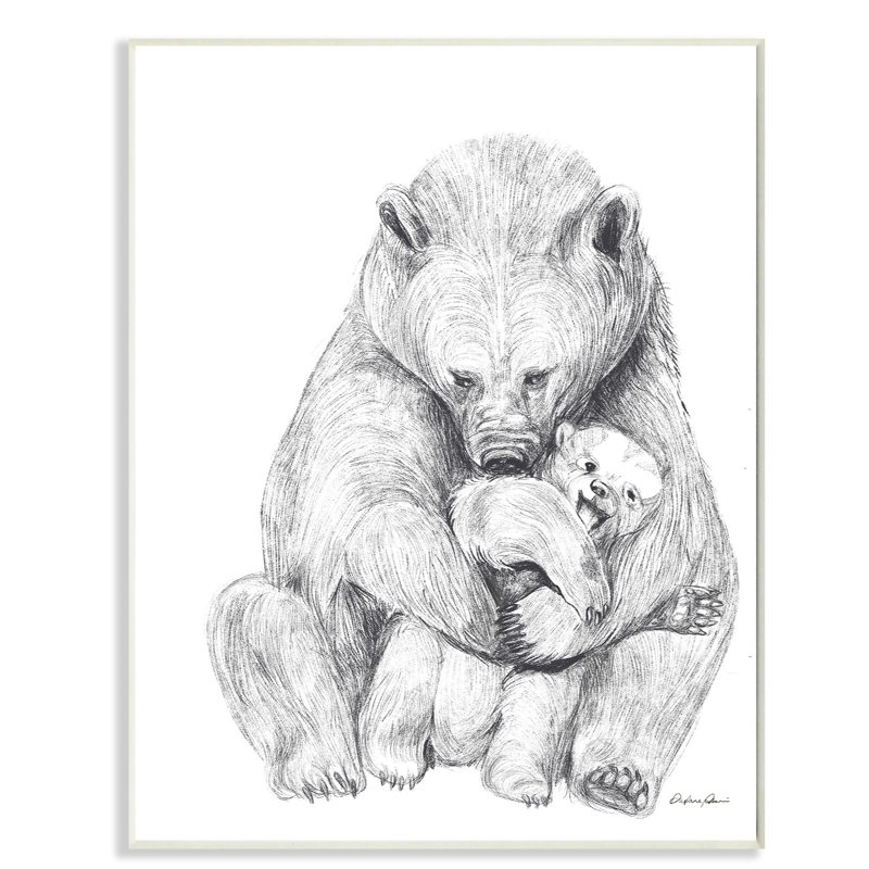 «Bear Family Animal Neutral Gray Dessin», impression, H 19 po x l 13 po, Plaque murale