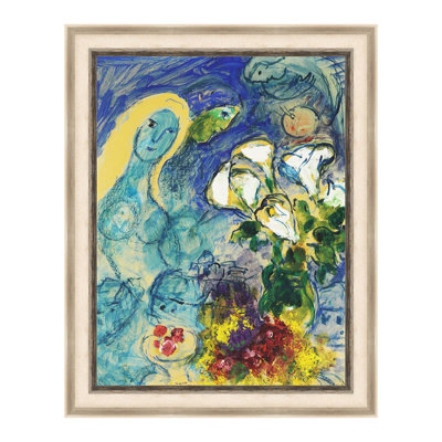 Framed Canvas Wall Art The Vase and the Woman by Marc Chagall Giclee Print Dreamlike Romantic Surrealism Painting Modern Home Decor(White Oak & Mineral Grey,28"x36")