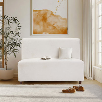 Causeuse en tissu 49 po - Housse en boucle beige 49 po - Coussin éponge haute densité 25D, pieds brun clair, canapé moderne pour le salon