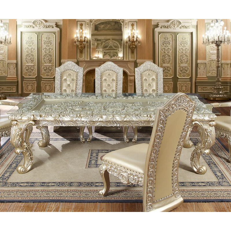 Champagne Gold Hand Carved Traditional Dining Table