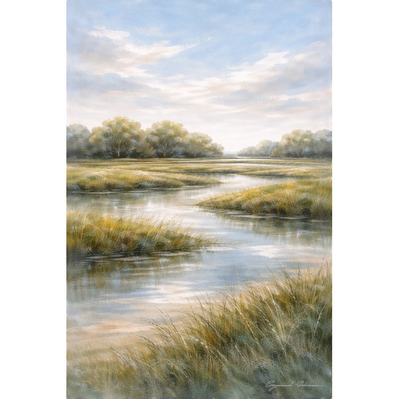 «Misty Estuary River Marsh», art mural sur toile tendue, L 32 po x H 48 po x P 1,5 po