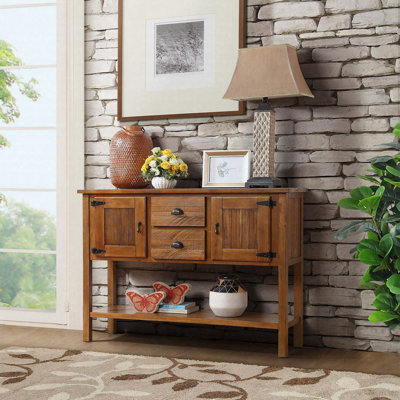 48" Solid Wood Sideboard Console Table With 2 Drawers, Cabinets, And Bottom Shelf – Retro Style Dining Buffet Server