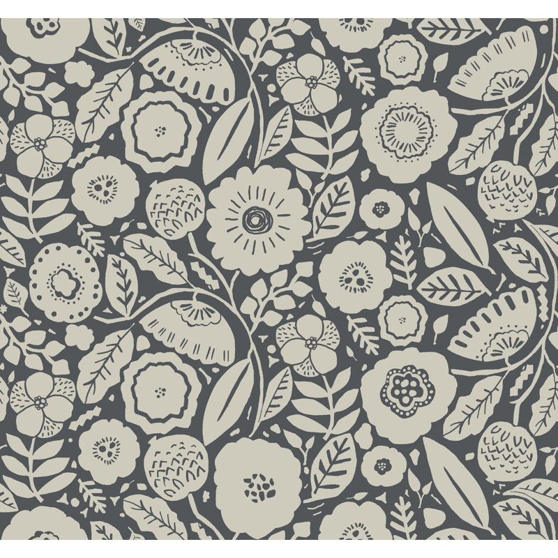 Rouleau de papier peint lisse Camille Blossom Vintage L 27 pi x l 27 po, Gris anthracite