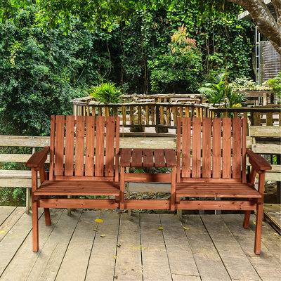 Banc de patio en bois orange - La table du milieu et le trou du parasol sont conçus pour l'extérieur pour la terrasse, le porche, le bord de la piscine, le balcon et la hauteur du colis de 3,9 po de hauteur