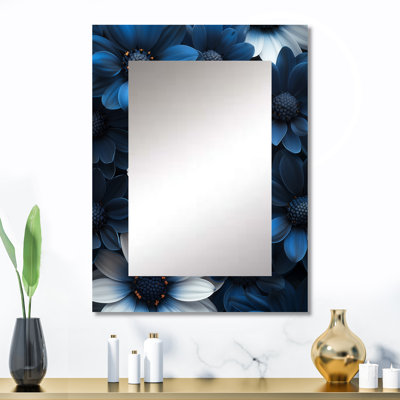 Nocturnal Nirvana White Blue Mums - Traditional Wall Mirror