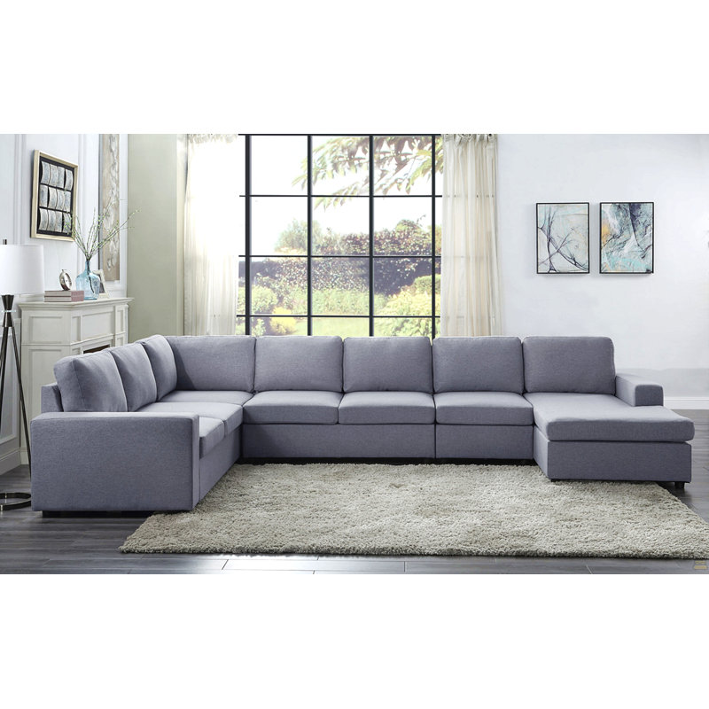 Canapé modulaire réversible en lin gris clair à 7 places 147 po Tifton