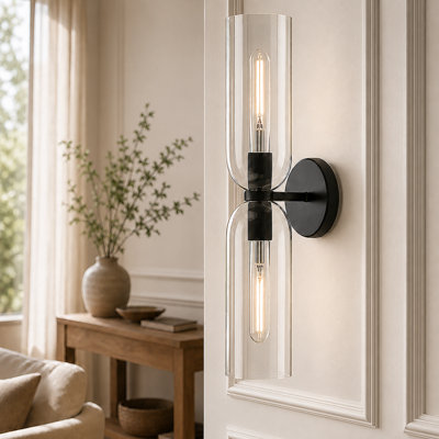 2- Light Dimmable Black Armed Wall Sconce