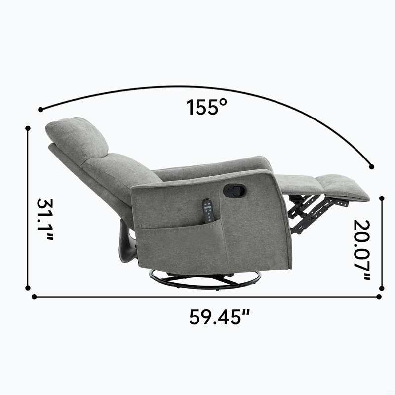 Heat Massage Manual Recliner Chair With Rocker And Swivel, Gray