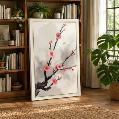 Moonlit Cherry Blossom Japandi - Wrapped Canvas