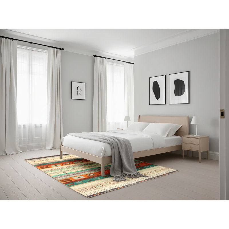 Tapis orange/beige/vert contemporain, Rectangle 5 pi x 7 pi