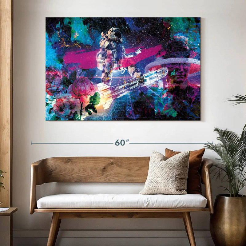 Oberle Astronaut And Peonies, 34" H x 51" W