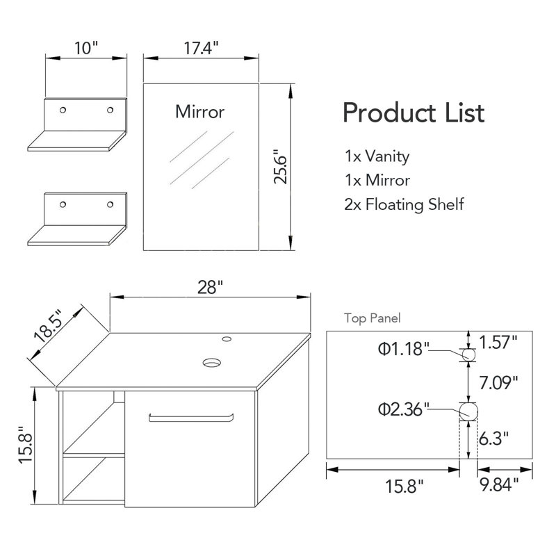 28" Wall-Mounted Single Bathroom Vanity Set with Mirror, Black