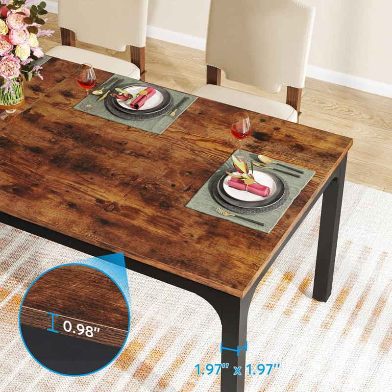Unfinished Metal Base Dining Table, Black, Brown