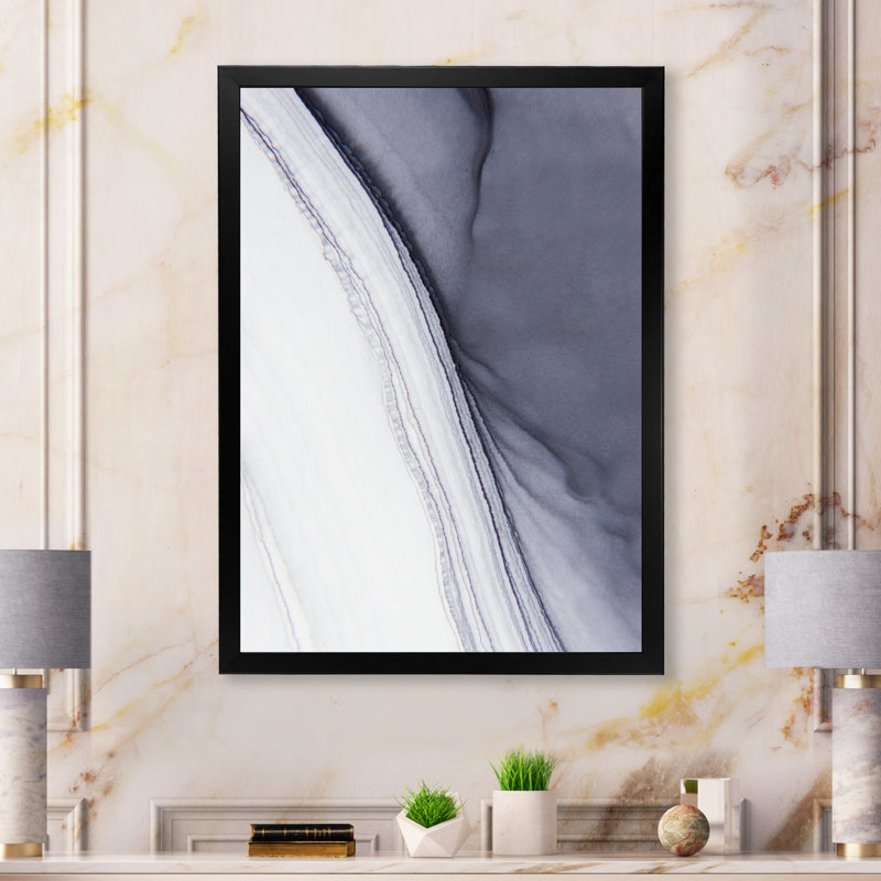 Reproduction d'art sur toile de luxe luxueuse en marbre monochrome gris, Toile avec cadre photo noir