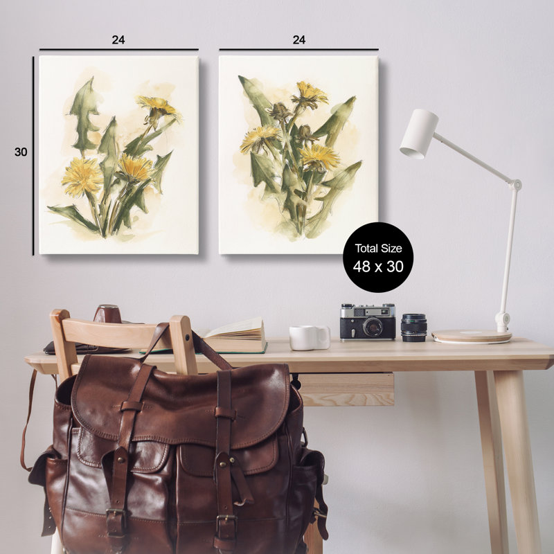 «Dandelion Watercolor Sketch», ensemble de 2 reproductions d'art sur toile par Ethan Harper, H 30 po x l 24 po