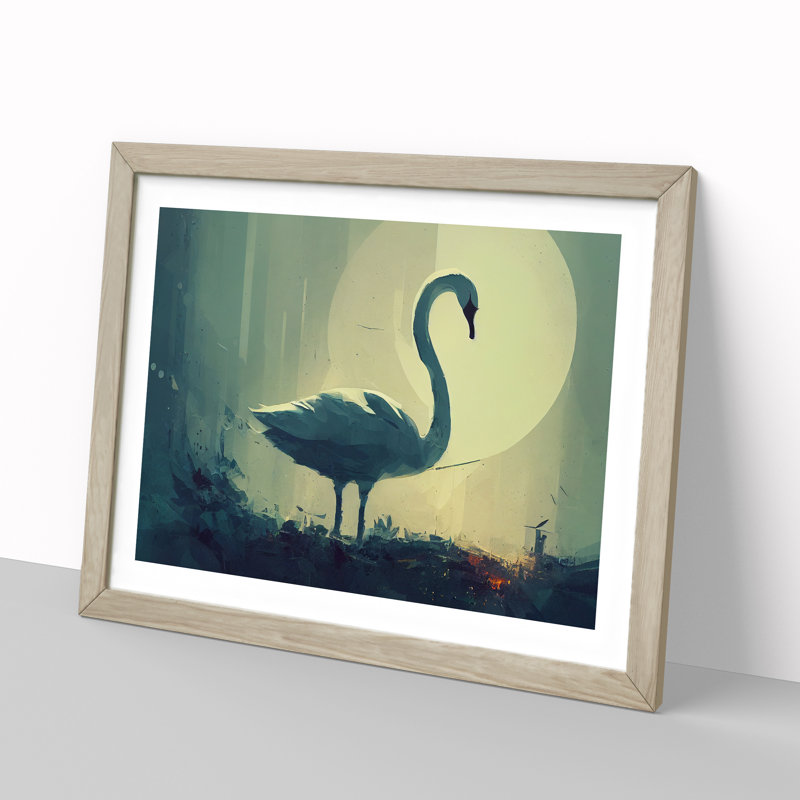 Swan Art Painting Vol.2 - Single Picture Frame Painting, 46cm H x 64cm W x 2cm D, Oak Framed