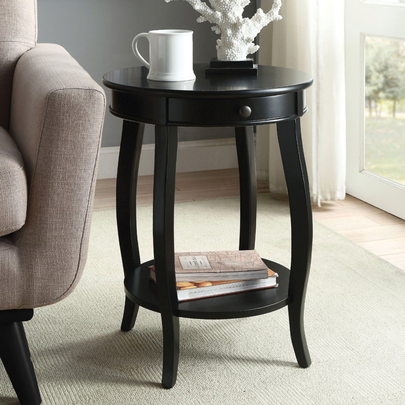Table d'appoint ronde avec 1 tiroir et rangement ouvert