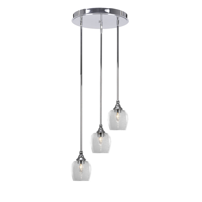 Luminaire suspendu suspendu à 3 lumières avec verre à bulles 6 "Jesusa, Chrome chrome