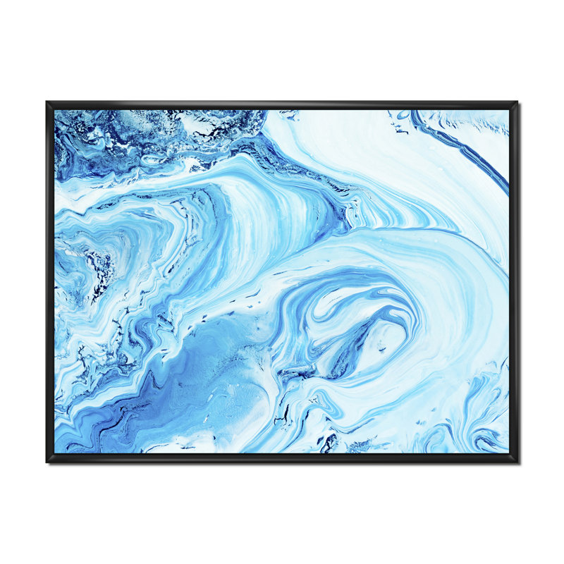 Encre liquide bleue et blanche II, reproduction sur toile, H 24 po x l 32 po, Toile à cadre flottant noir