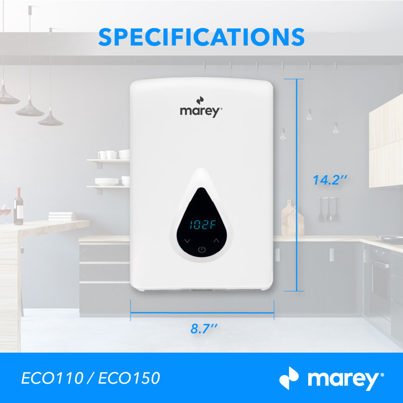 Compact White Electric Tankless Water Heater with Digital Panel