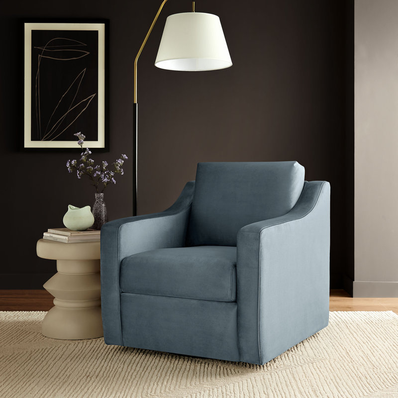 Fauteuil en velours Liora Performance, Velours bleu cadet