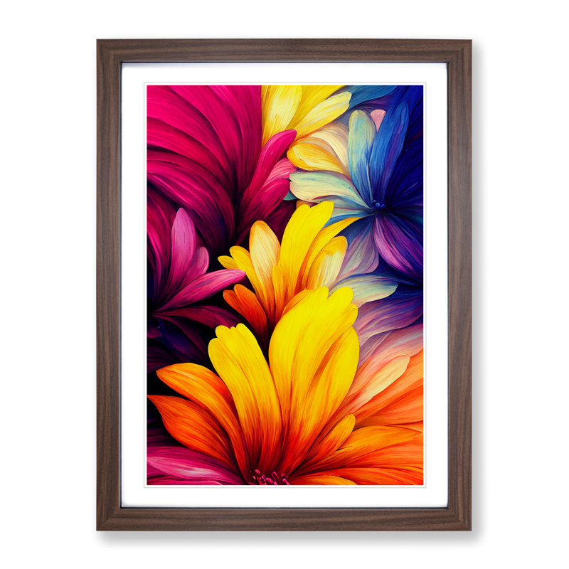 Vibrant Flowers No.3 - Framed Print, 64cm H x 46cm W x 2cm D, Walnut