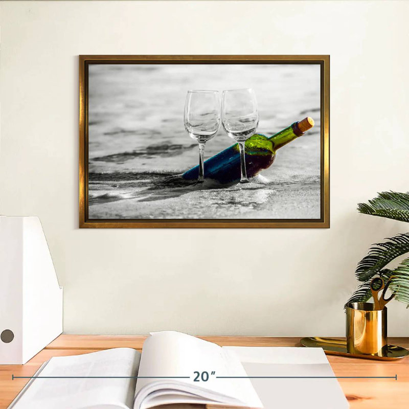 Vin à la plage, Cadre flottant doré, 13 po x 9 po