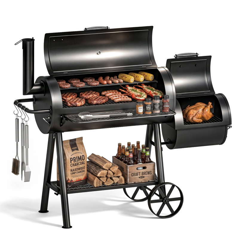 Barbecue au charbon en baril autoportant de 36 po avec fumoir décalé Pour le camping, la cuisine dans la cour arrière