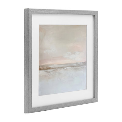 Muted Landscape Abstract Horizon Framed Print Under Glass, design by Petal Prints Design