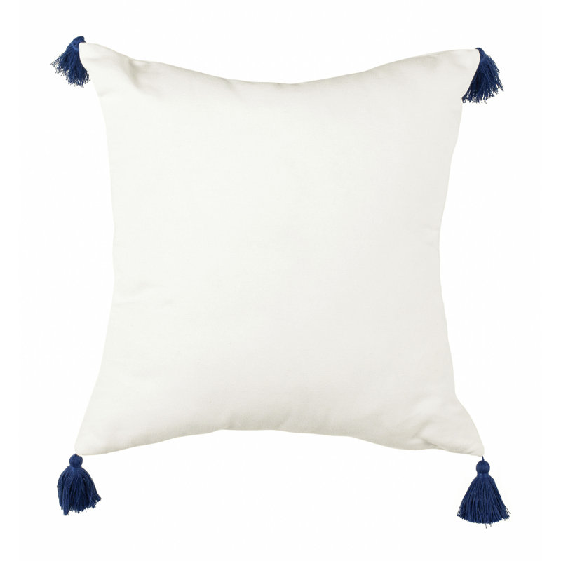 Orlanda 16'' Blue and White Cotton Throw Pillow with Tassels