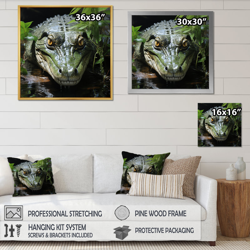 Alligator Rivers Guardian sur toile, H 36 po x l 36 po x P 1,5 po, Cadre flottant noir